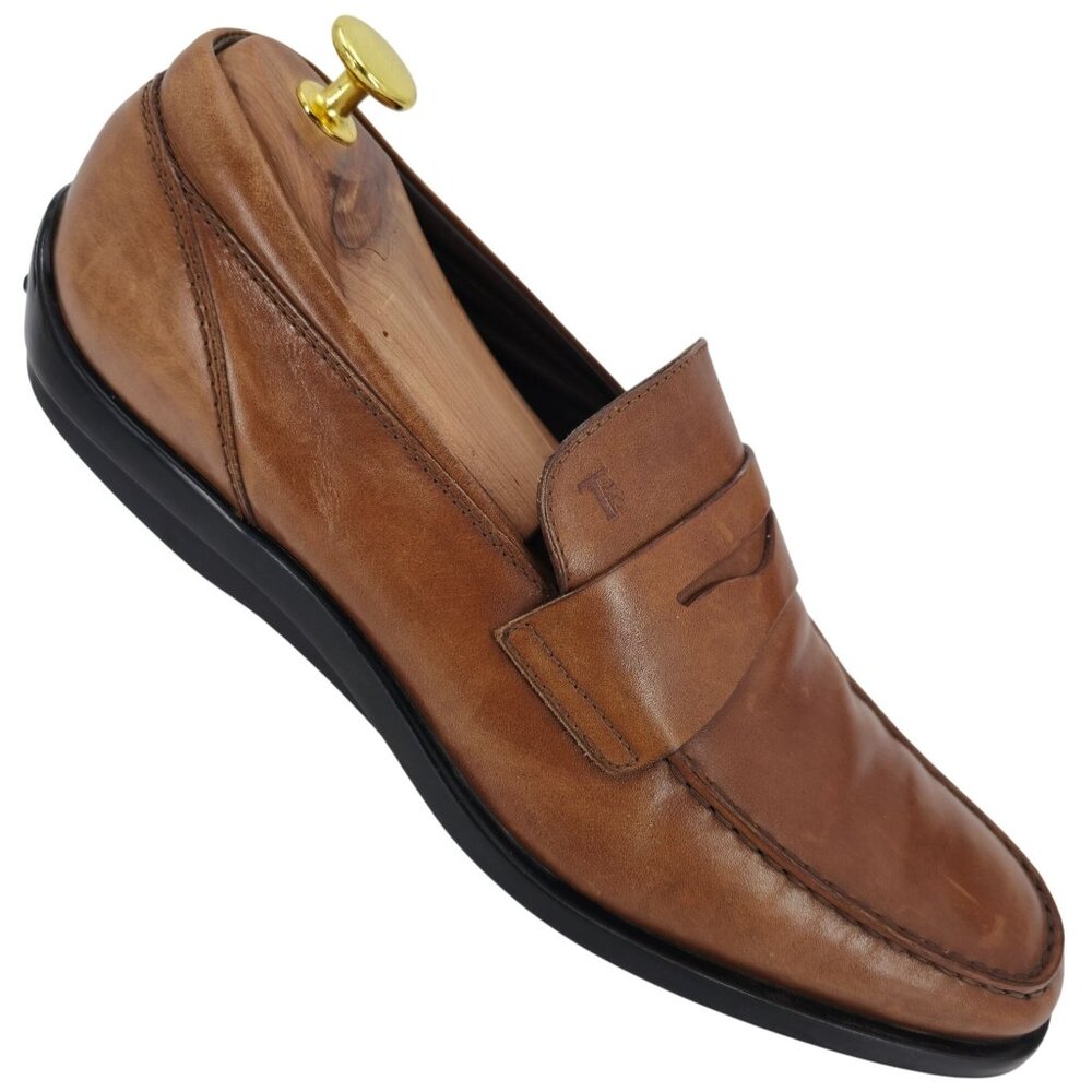 Tods Italy Mens Size 9.5 Light Brown Leather Dress Casual Shoes Penny Loafers